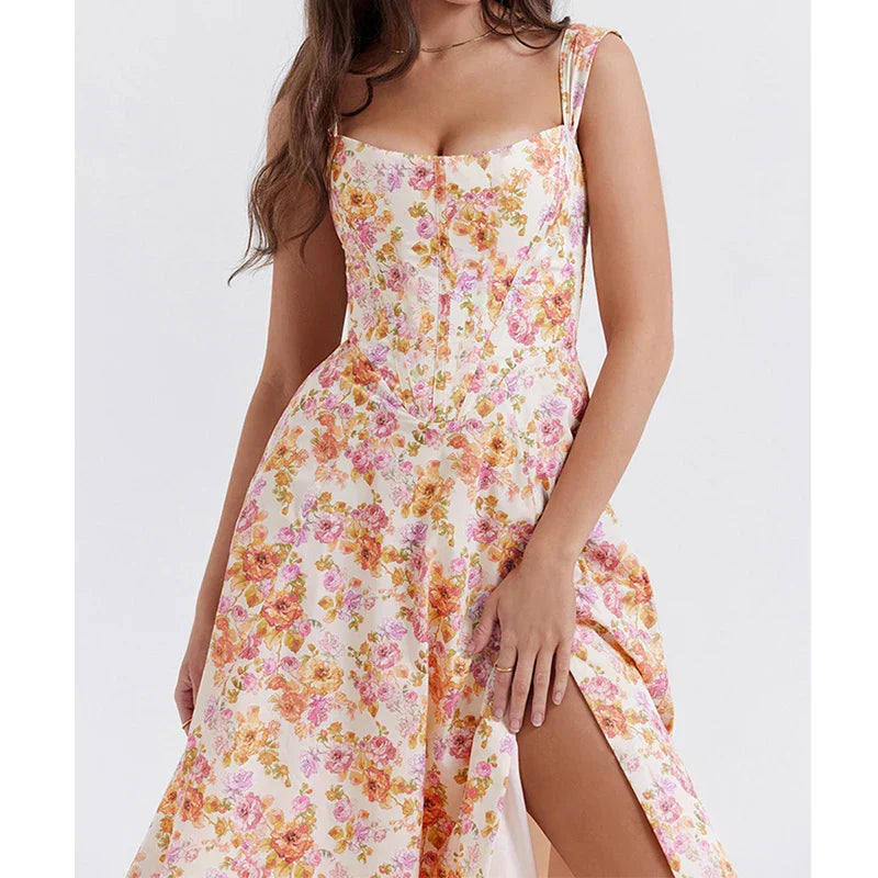 WW | Blumen Korsett Midi Kleid