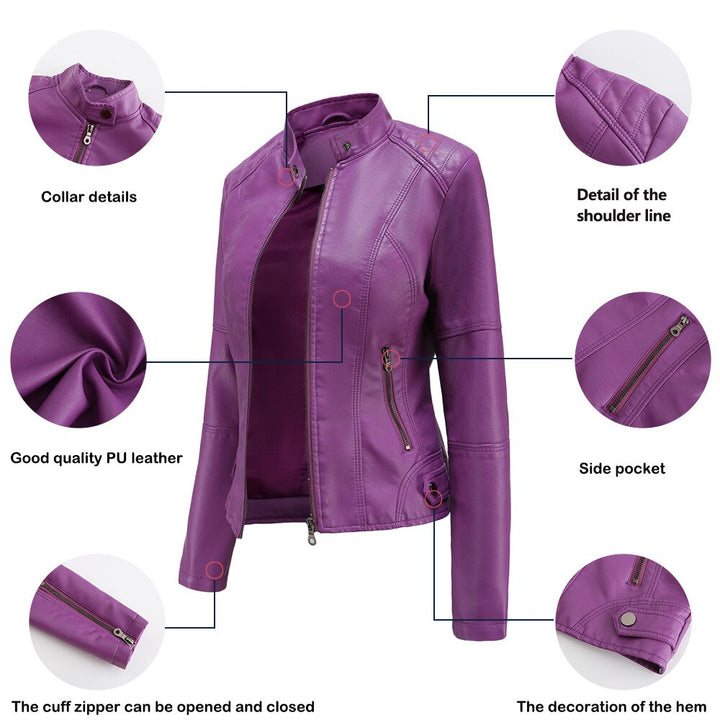 W&W Mode - Damen Slim Fit Bikerjacke aus Kunstleder