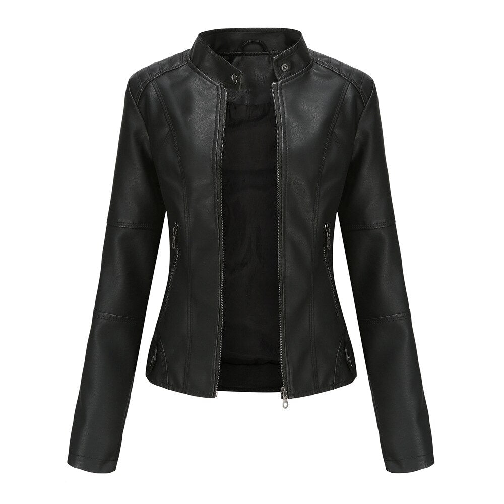W&W Mode - Damen Slim Fit Bikerjacke aus Kunstleder