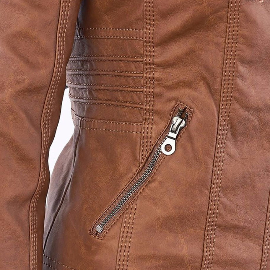 WW - Kapuze - PU Leder - Jacke mit Reißverschluss - Damenjacke