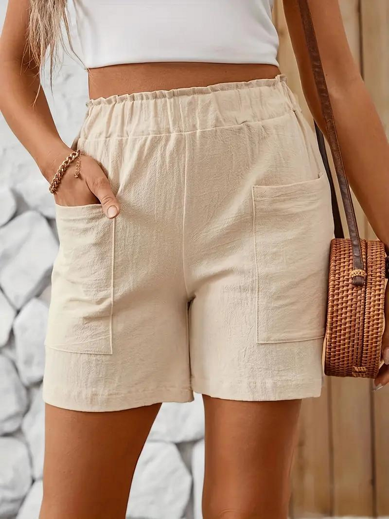 Wolff | Shorts Elastische Taille Hohe Taille Shorts für Frauen Shorts aus Baumwolle