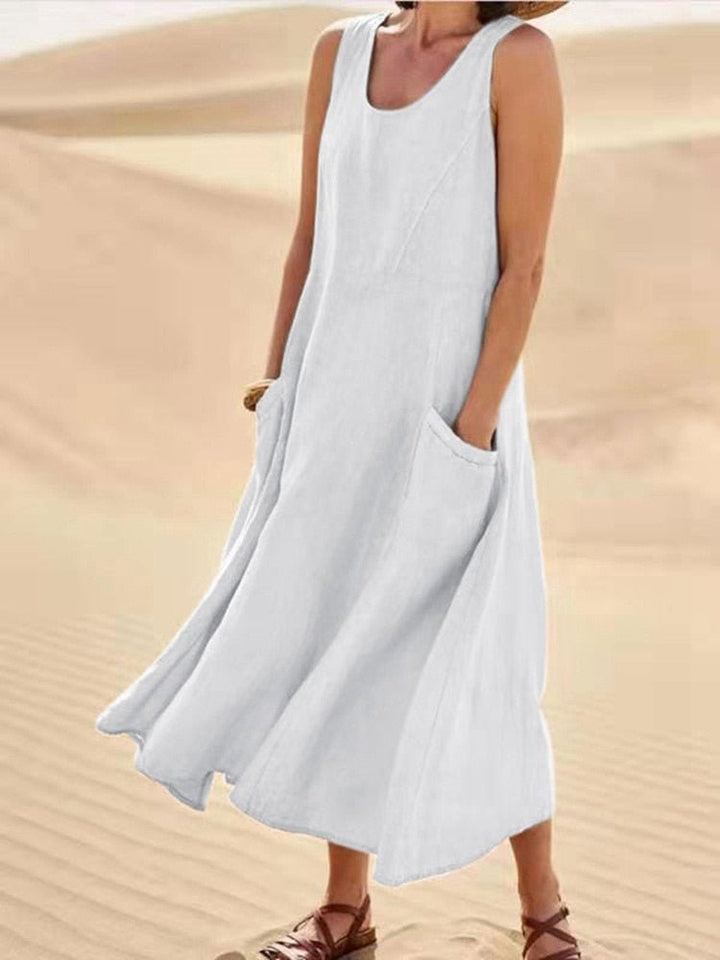 W&W Mode | Lockere Passform Ärmellos Fließendes Kleid Sommerkleid