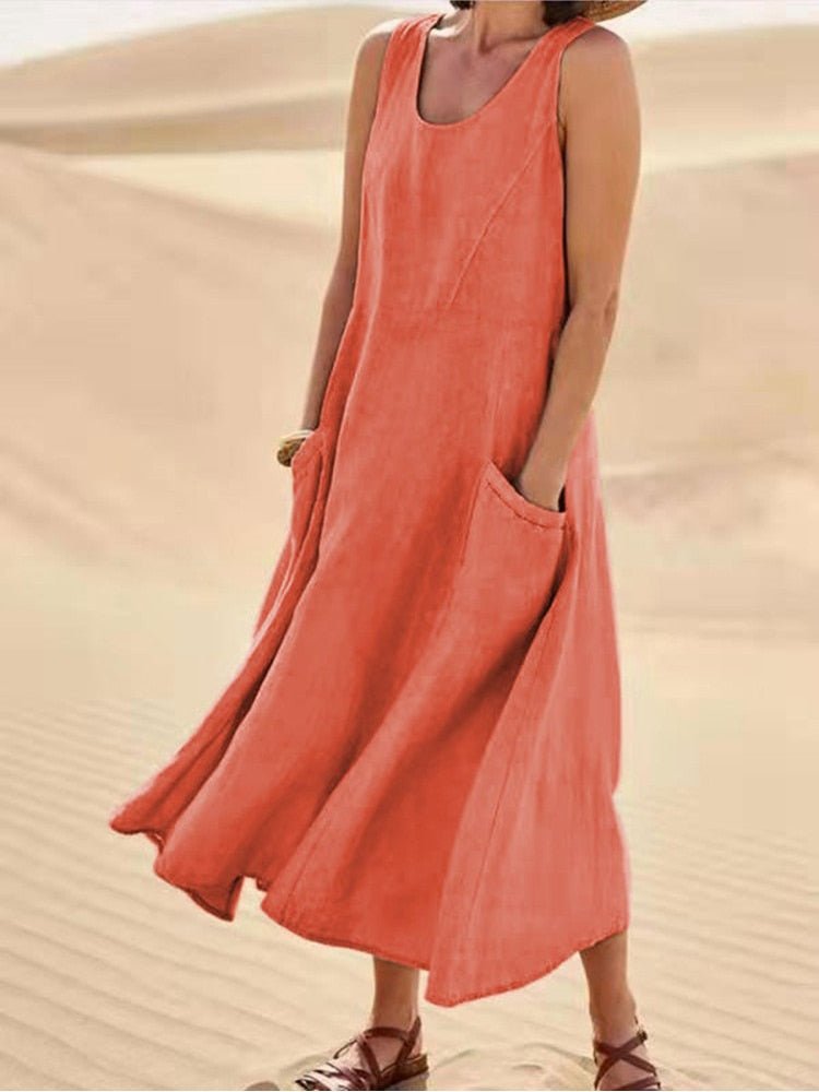 WW | Lockere Passform Ärmellos Fließendes Kleid Sommerkleid