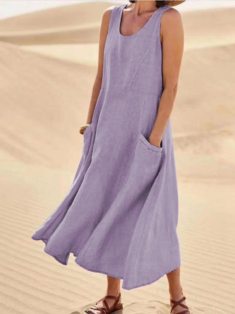 WW | Lockere Passform Ärmellos Fließendes Kleid Sommerkleid