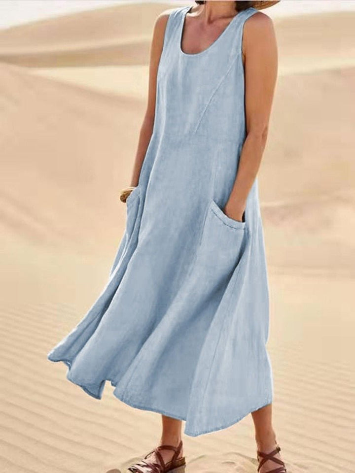 W&W Mode | Lockere Passform Ärmellos Fließendes Kleid Sommerkleid