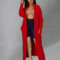 Lässige, lange Strickjacke mit V-Ausschnitt