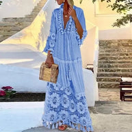 WW | Langes Boho-Kleid Mit Spitze Und Quasten