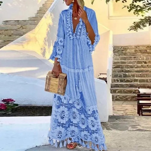 WW | Langes Boho-Kleid Mit Spitze Und Quasten