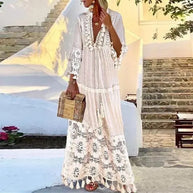 WW | Langes Boho-Kleid Mit Spitze Und Quasten