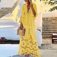 WW | Langes Boho-Kleid Mit Spitze Und Quasten