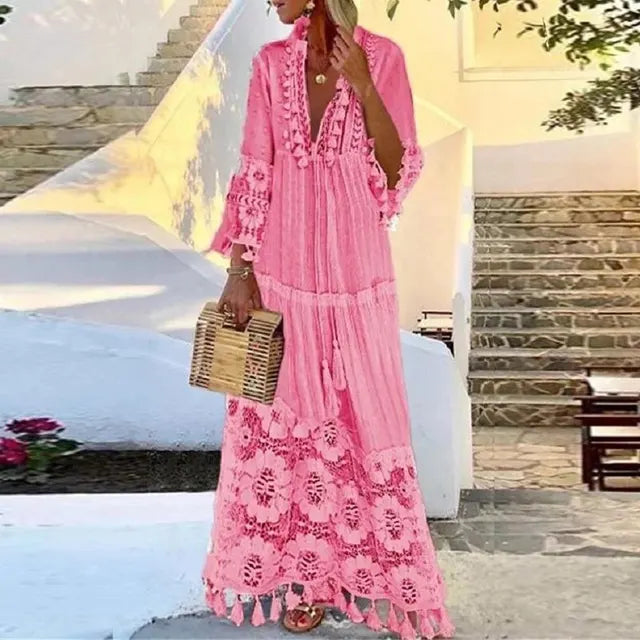 WW | Langes Boho-Kleid Mit Spitze Und Quasten