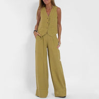 WW | Ärmellose Leinenweste und Weite Hose für Damen