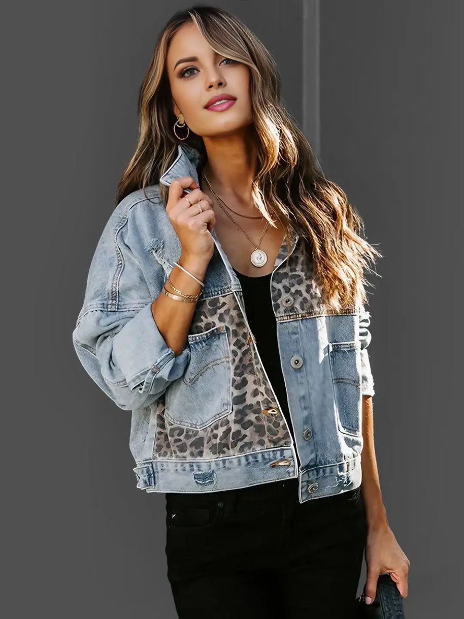 – Leoparden-Denim-Jacke