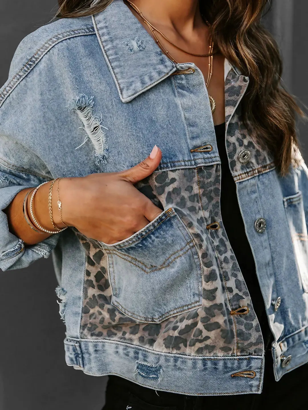 – Leoparden-Denim-Jacke
