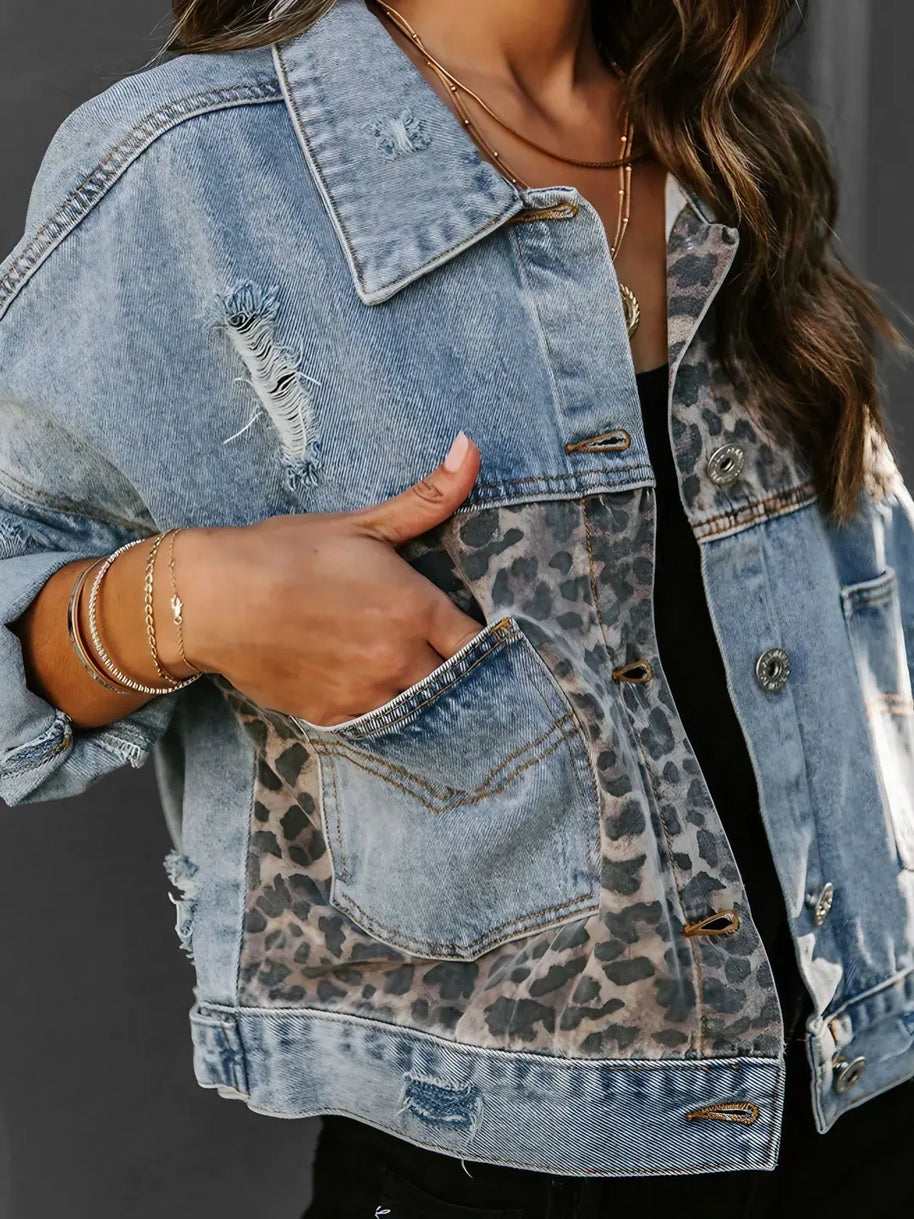 – Leoparden-Denim-Jacke