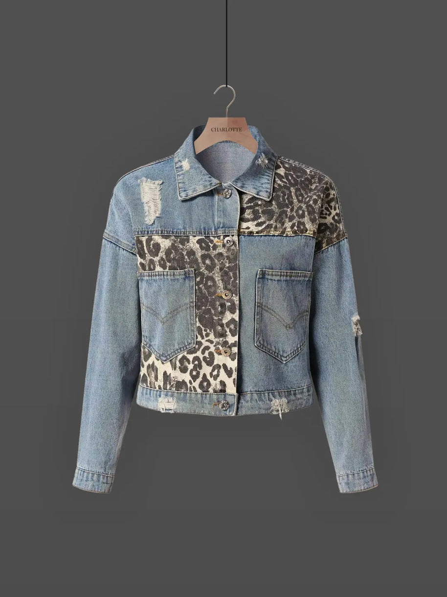 – Leoparden-Denim-Jacke