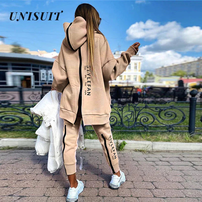 WW | Buchstabenprint Lange Sweatpants Herbstmode Lässiger Lockere Anzug 2 Stk Lauf Jogginganzug Frauen Fitness Kleidung