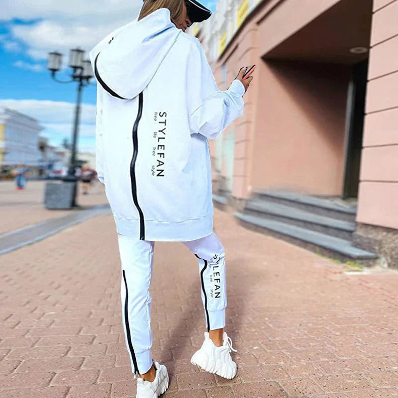WW | Buchstabenprint Lange Sweatpants Herbstmode Lässiger Lockere Anzug 2 Stk Lauf Jogginganzug Frauen Fitness Kleidung