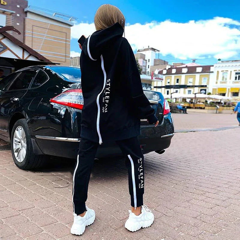 WW | Buchstabenprint Lange Sweatpants Herbstmode Lässiger Lockere Anzug 2 Stk Lauf Jogginganzug Frauen Fitness Kleidung