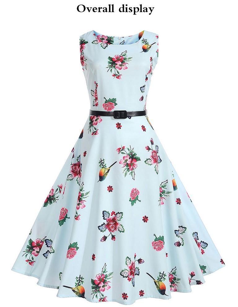 WW | Kolibri Blumenmuster A Linie Kleid