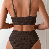 WW | Hoch Taille Bikini Satz Mit Textur Und Spaghettiträgern Trendy & Bequeme Strandlook