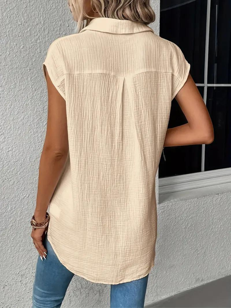 WW | Leinen Top Damen ärmellose Krawattenbluse