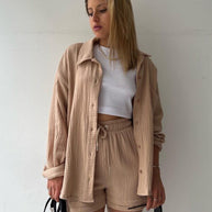 Schick und kuschelig Langarm-Shirt-Short-Set