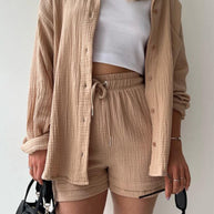 Schick und kuschelig Langarm-Shirt-Short-Set
