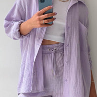 Schick und kuschelig Langarm-Shirt-Short-Set