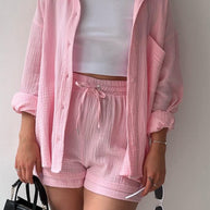 Schick und kuschelig Langarm-Shirt-Short-Set