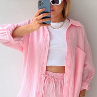 Schick und kuschelig Langarm-Shirt-Short-Set