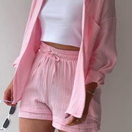 Schick und kuschelig Langarm-Shirt-Short-Set