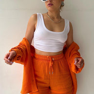 Schick und kuschelig Langarm-Shirt-Short-Set