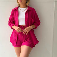 Schick und kuschelig Langarm-Shirt-Short-Set