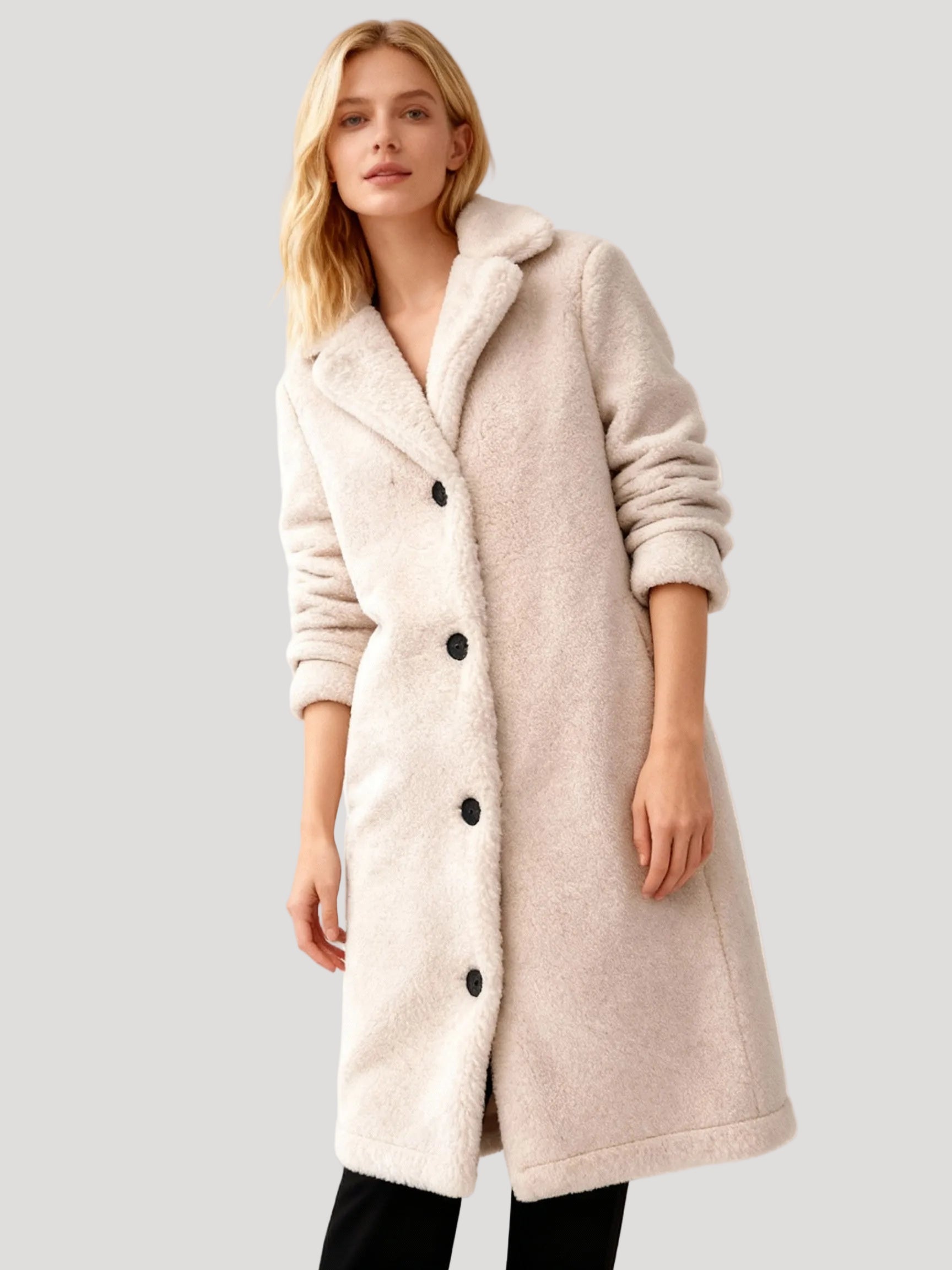 Damen Plüsch-Trenchcoat | Mantel in Plüsch-Optik, Lang, Oversized Fit | 100% Polyester