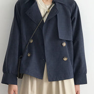 WW | Khaki Peter Pan-Kragen Patchwork Knopf Trenchcoats Frühling