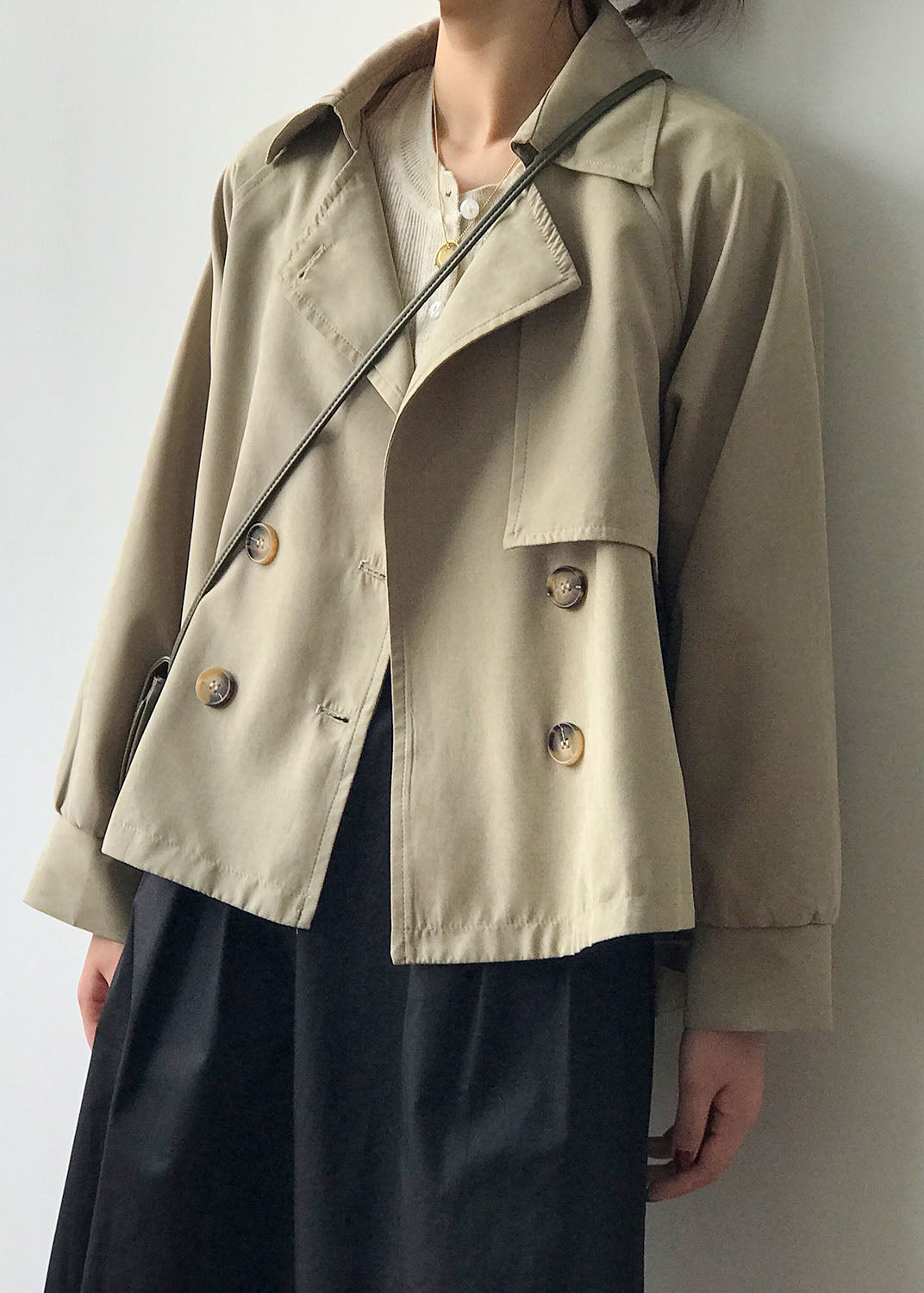 WW | Khaki Peter Pan-Kragen Patchwork Knopf Trenchcoats Frühling