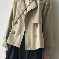 WW | Khaki Peter Pan-Kragen Patchwork Knopf Trenchcoats Frühling