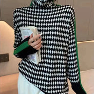 WW | Eleganter Pullover Mit Schwarz-Weißer Karierter Muster