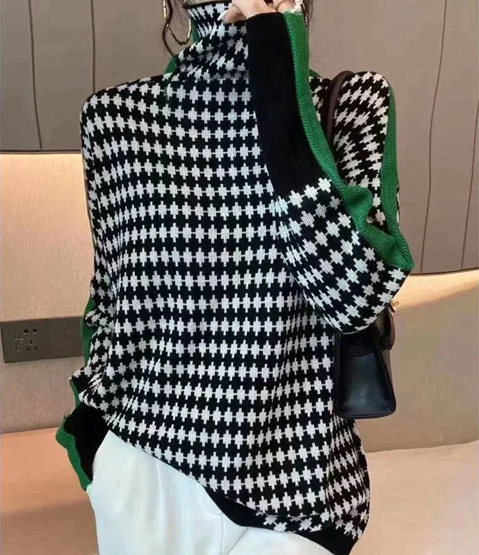 W&W Mode | Eleganter Pullover Mit Schwarz-Weißer Karierter Muster