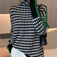 WW | Eleganter Pullover Mit Schwarz-Weißer Karierter Muster