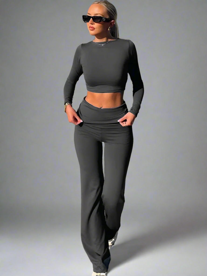 W&W Mode | Set Zweiteiler aus Baumwolle für Damen mit weitem Bein und langen Ärmeln