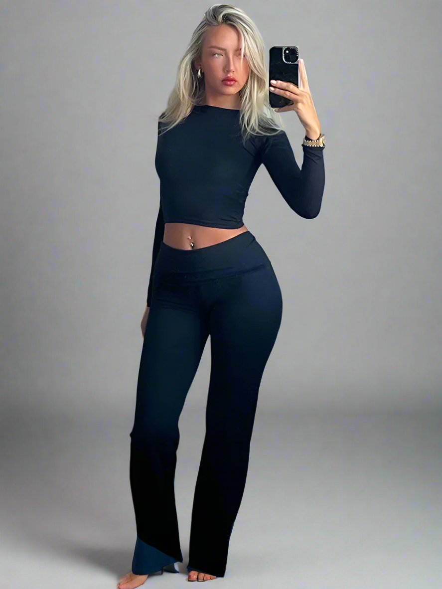 W&W Mode | Set Zweiteiler aus Baumwolle für Damen mit weitem Bein und langen Ärmeln