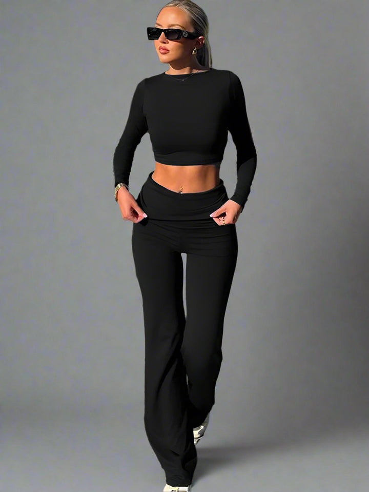 W&W Mode | Set Zweiteiler aus Baumwolle für Damen mit weitem Bein und langen Ärmeln