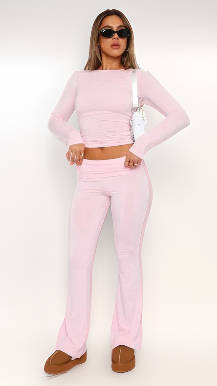 W&W Mode | Set Zweiteiler aus Baumwolle für Damen mit weitem Bein und langen Ärmeln