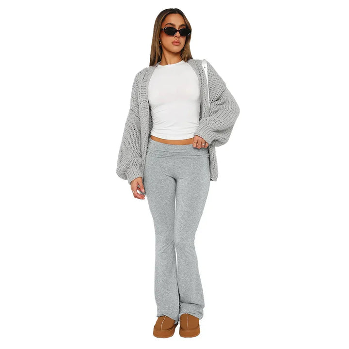 W&W Mode | Set Zweiteiler aus Baumwolle für Damen mit weitem Bein und langen Ärmeln