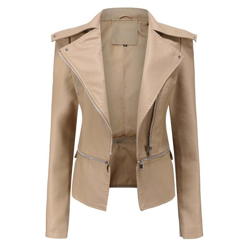 WW | Gothic Soft Leather Jacket with Lapel and Breathable Zipper Design