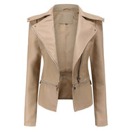 WW | Gothic Soft Leather Jacket with Lapel and Breathable Zipper Design
