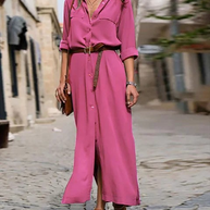 WW – Elegantes Button-Down-Hemdkleid für Damen | Langärmliges Hemdblusenkleid im Bohemian-Stil mit Gürtel