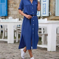 WW – Elegantes Button-Down-Hemdkleid für Damen | Langärmliges Hemdblusenkleid im Bohemian-Stil mit Gürtel